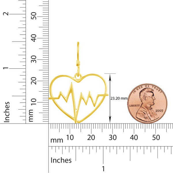 Hollow Heartbeat Wellness Heart Shape Drop Dangle Earrings in 925 Sterling Silver Yellow Gold - Prime and Pure