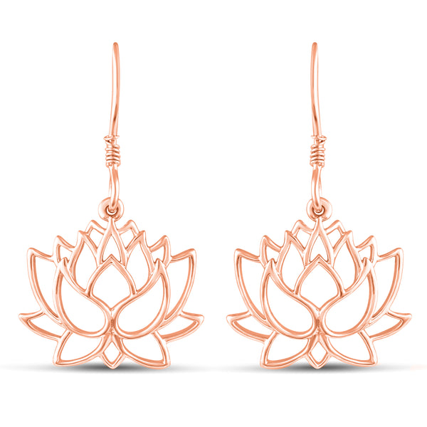 Open Lotus Lace Flower Drop Dangle Swing Earrings in 925 Sterling Silver