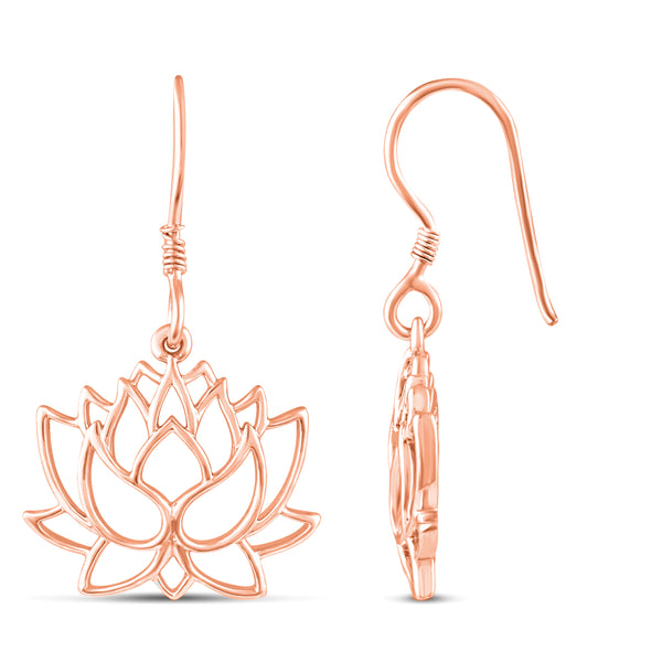 Open Lotus Lace Flower Drop Dangle Swing Earrings in 925 Sterling Silver