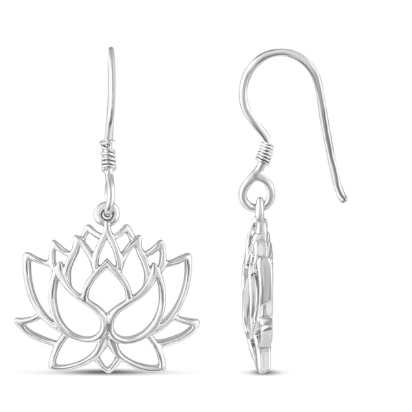 Open Lotus Lace Flower Drop Dangle Swing Earrings in 925 Sterling Silver - Prime and Pure