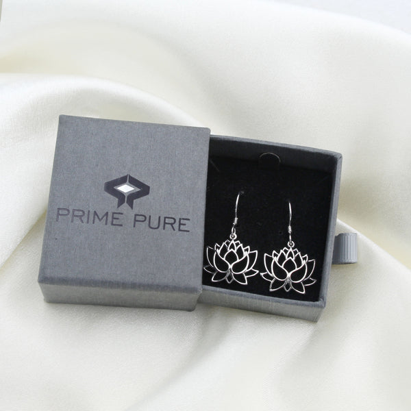 Open Lotus Lace Flower Drop Dangle Swing Earrings in 925 Sterling Silver