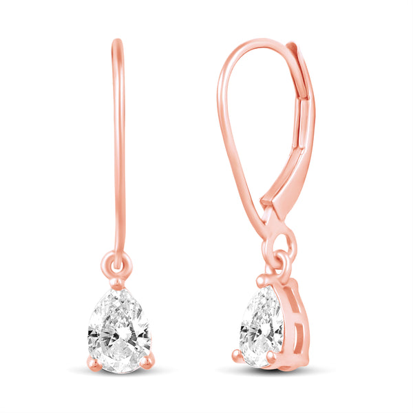 3 Sizes Teardrop Drop Dangle Earrings in 925 Sterling Silver Pink Rose Gold - Prime and Pure