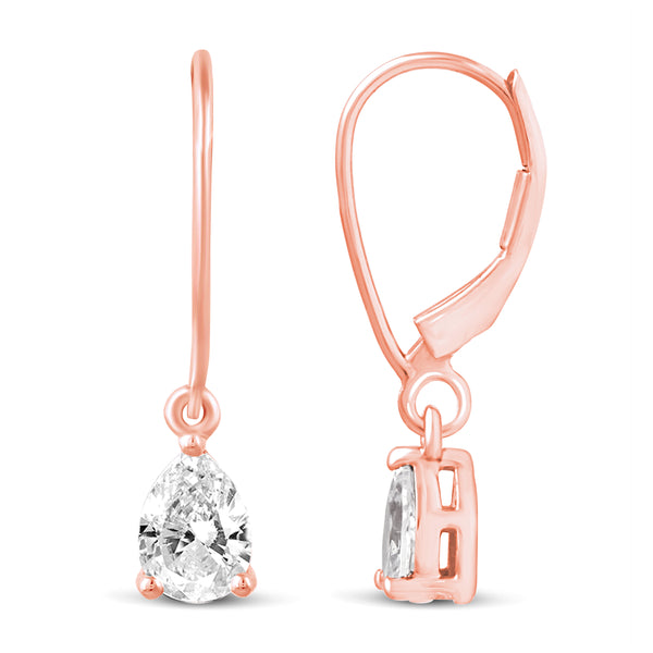 3 Sizes Teardrop Drop Dangle Earrings in 925 Sterling Silver Pink Rose Gold - Prime and Pure