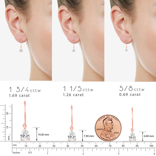 3 Sizes Teardrop Drop Dangle Earrings in 925 Sterling Silver Pink Rose Gold - Prime and Pure