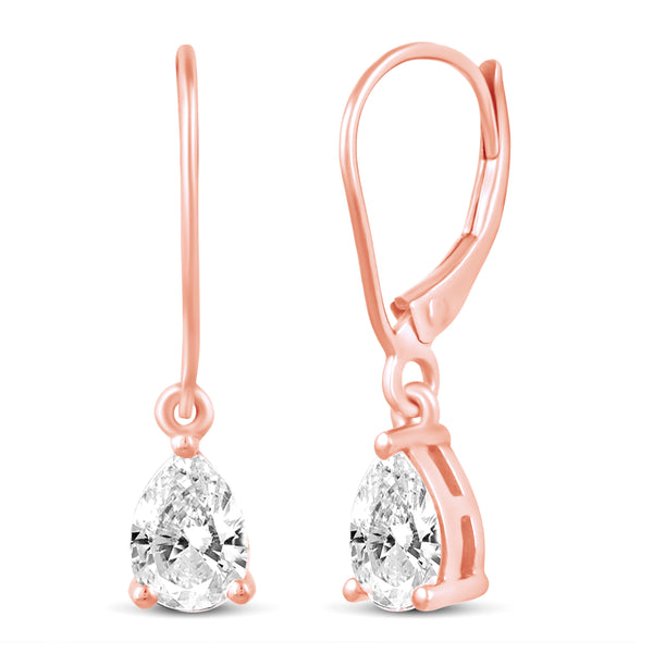 3 Sizes Teardrop Drop Dangle Earrings in 925 Sterling Silver Pink Rose Gold - Prime and Pure