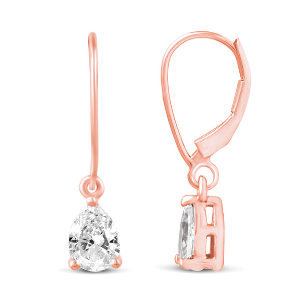 3 Sizes Teardrop Drop Dangle Earrings in 925 Sterling Silver Pink Rose Gold - Prime and Pure