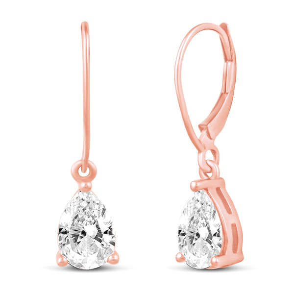 3 Sizes Teardrop Drop Dangle Earrings in 925 Sterling Silver Pink Rose Gold - Prime and Pure