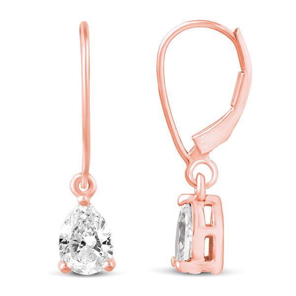 3 Sizes Teardrop Drop Dangle Earrings in 925 Sterling Silver Pink Rose Gold - Prime and Pure