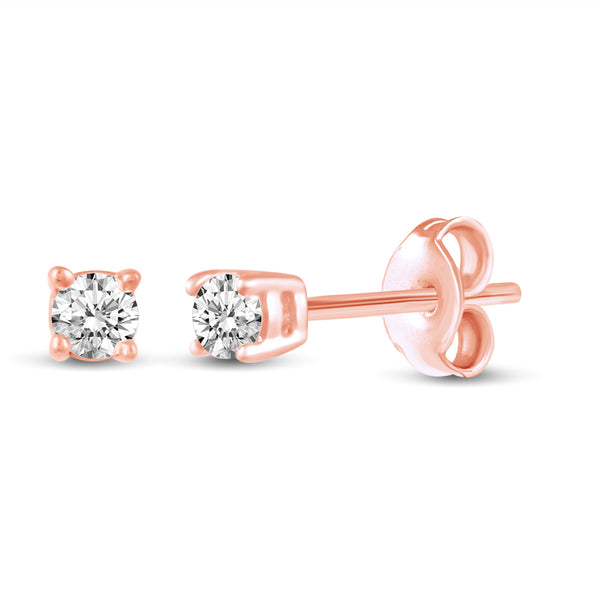 One Stone Stud Earrings in 925 Sterling Silver Pink Rose Gold - Prime and Pure