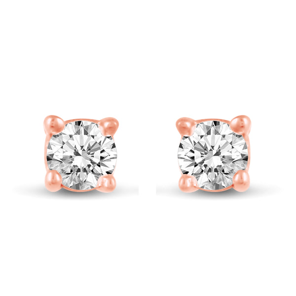 One Stone Stud Earrings in 925 Sterling Silver Pink Rose Gold - Prime and Pure