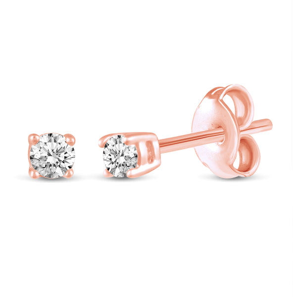 One Stone Stud Earrings in 925 Sterling Silver Pink Rose Gold - Prime and Pure