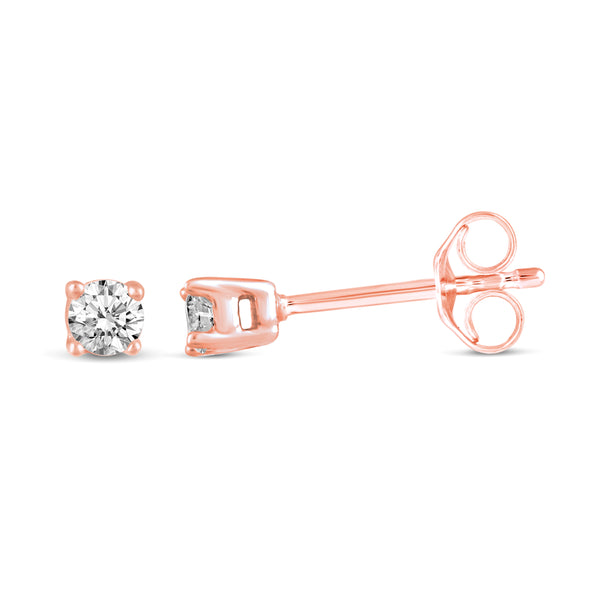 One Stone Stud Earrings in 925 Sterling Silver Pink Rose Gold - Prime and Pure