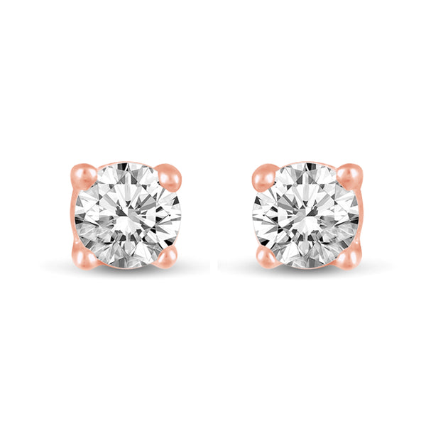 One Stone Stud Earrings in 925 Sterling Silver Pink Rose Gold - Prime and Pure