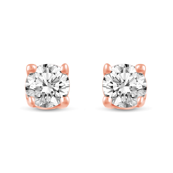 One Stone Stud Earrings in 925 Sterling Silver Pink Rose Gold - Prime and Pure