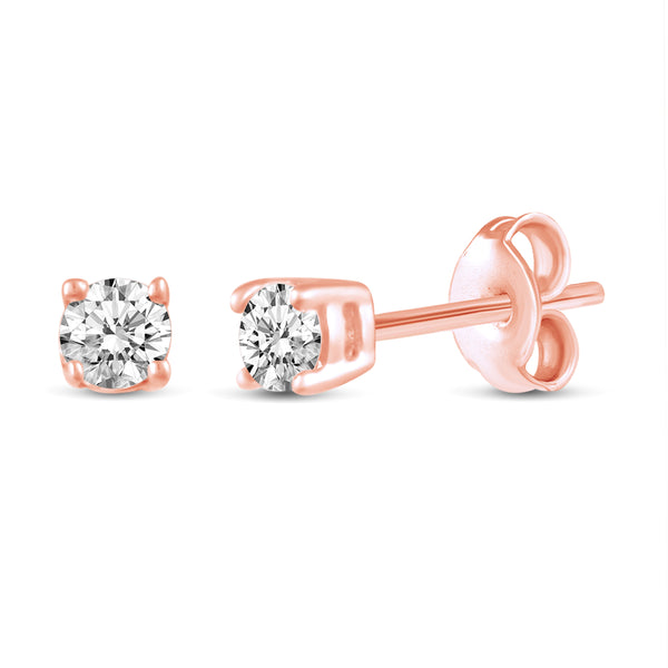 One Stone Stud Earrings in 925 Sterling Silver Pink Rose Gold - Prime and Pure