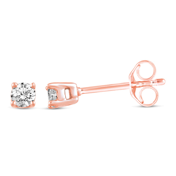 One Stone Stud Earrings in 925 Sterling Silver Pink Rose Gold - Prime and Pure