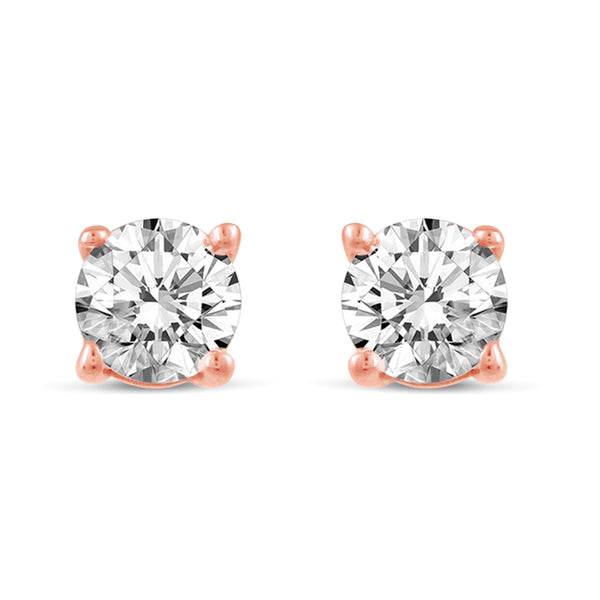 One Stone Stud Earrings in 925 Sterling Silver Pink Rose Gold Jewelry