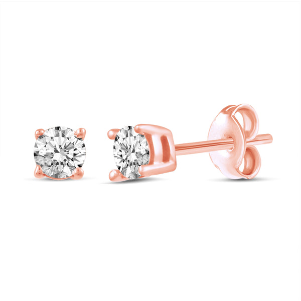 One Stone Stud Earrings in 925 Sterling Silver Pink Rose Gold - Prime and Pure