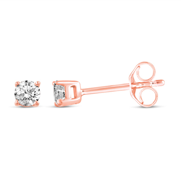 One Stone Stud Earrings in 925 Sterling Silver Pink Rose Gold - Prime and Pure