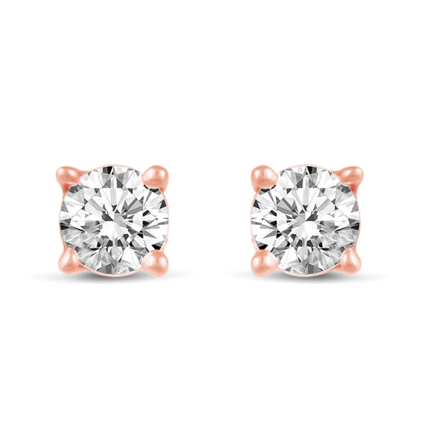 One Stone Stud Earrings in 925 Sterling Silver Pink Rose Gold - Prime and Pure