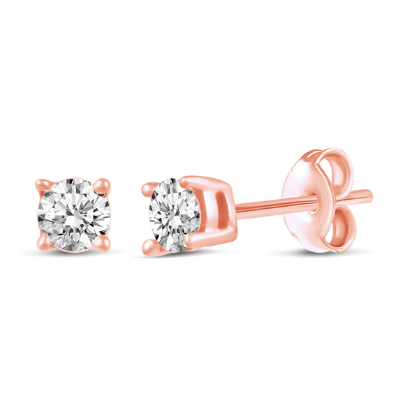 One Stone Stud Earrings in 925 Sterling Silver Pink Rose Gold - Prime and Pure