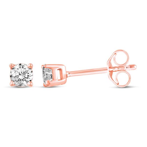 One Stone Stud Earrings in 925 Sterling Silver Pink Rose Gold - Prime and Pure