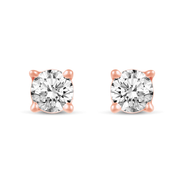 One Stone Stud Earrings in 925 Sterling Silver Pink Rose Gold Jewelry