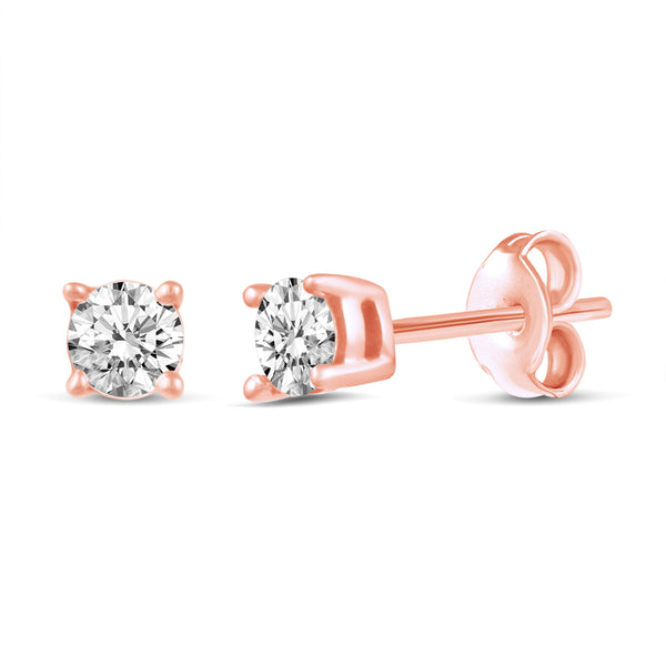 One Stone Stud Earrings in 925 Sterling Silver Pink Rose Gold Jewelry