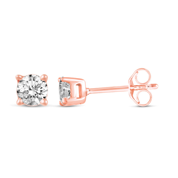 One Stone Stud Earrings in 925 Sterling Silver Pink Rose Gold - Prime and Pure