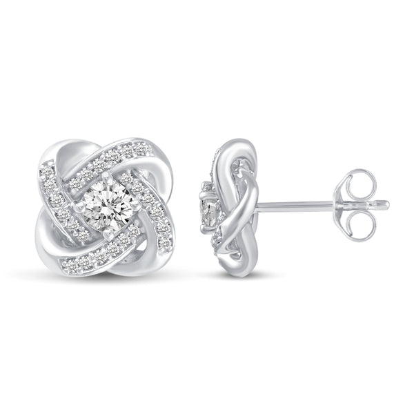 Pave Love Knot Stud Earrings in 925 Sterling Silver - Prime and Pure