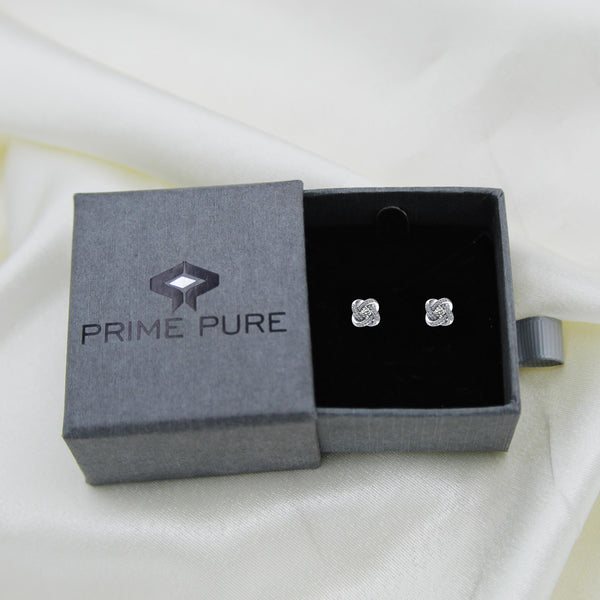 Pave Love Knot Stud Earrings in 925 Sterling Silver