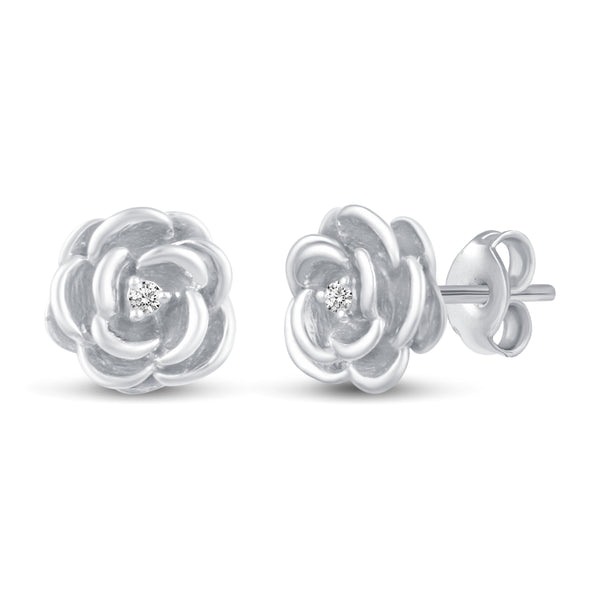 Rose Flower Stud Earrings in 925 Sterling Silver Jewelry - Prime and Pure