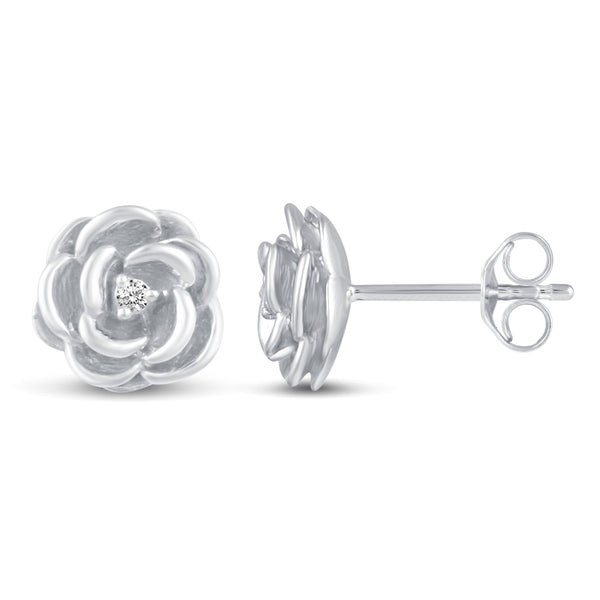 Rose Flower Stud Earrings in 925 Sterling Silver Jewelry - Prime and Pure