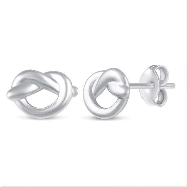 Mini Heart Knot Swirl Pretzel Bow Stud Earrings in 925 Sterling Silver - Prime and Pure