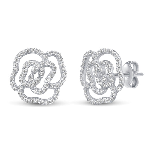 Rose Gorgeous Camellia Flower Stud Earrings in 925 Sterling Silver - Prime and Pure