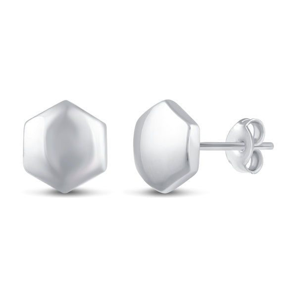 Solid Disk Plain Hexagon Geometric Stud Earrings in 925 Sterling Silver - Prime and Pure