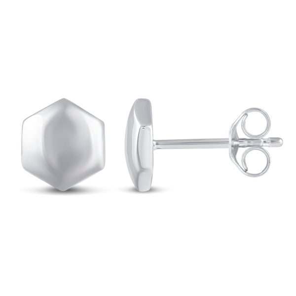 Solid Disk Plain Hexagon Geometric Stud Earrings in 925 Sterling Silver - Prime and Pure