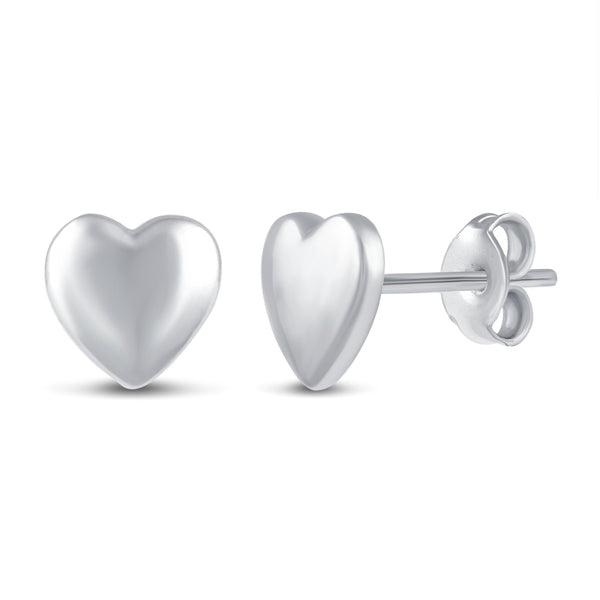 Solid Disk Plain Heart Love Stud Earrings in 925 Sterling Silver - Prime and Pure