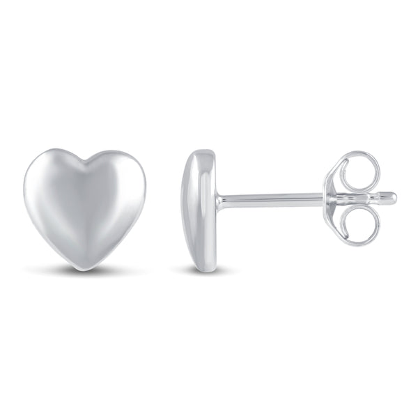 Solid Disk Plain Heart Love Stud Earrings in 925 Sterling Silver - Prime and Pure