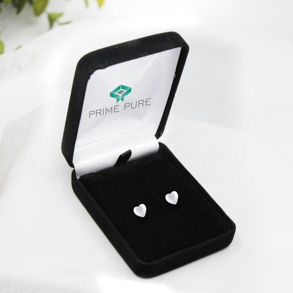 Solid Disk Plain Heart Love Stud Earrings in 925 Sterling Silver - Prime and Pure