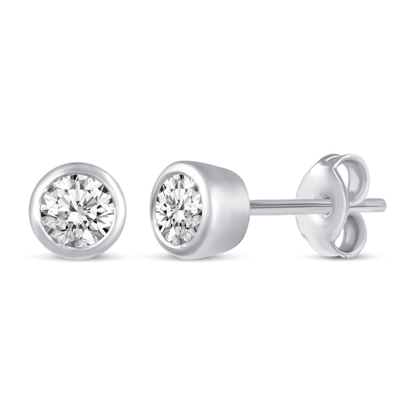 Bezel Set Round Cut Stud Earrings in 925 Sterling Silver - Prime and Pure