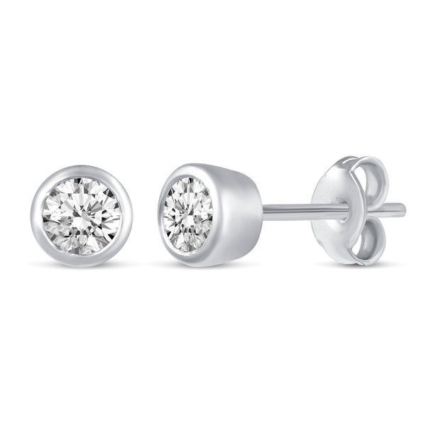 Bezel Set Round Cut Stud Earrings in 925 Sterling Silver Jewelry