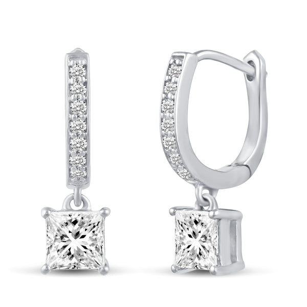 Princess Cut Sparkly Drop Dangle Hoop Huggies Earrings sterlingsilver jewelry primeandpure