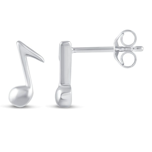 Solid Disk Plain Music Eights Note Shape Stud Earrings in 925 Sterling Silver - Prime and Pure