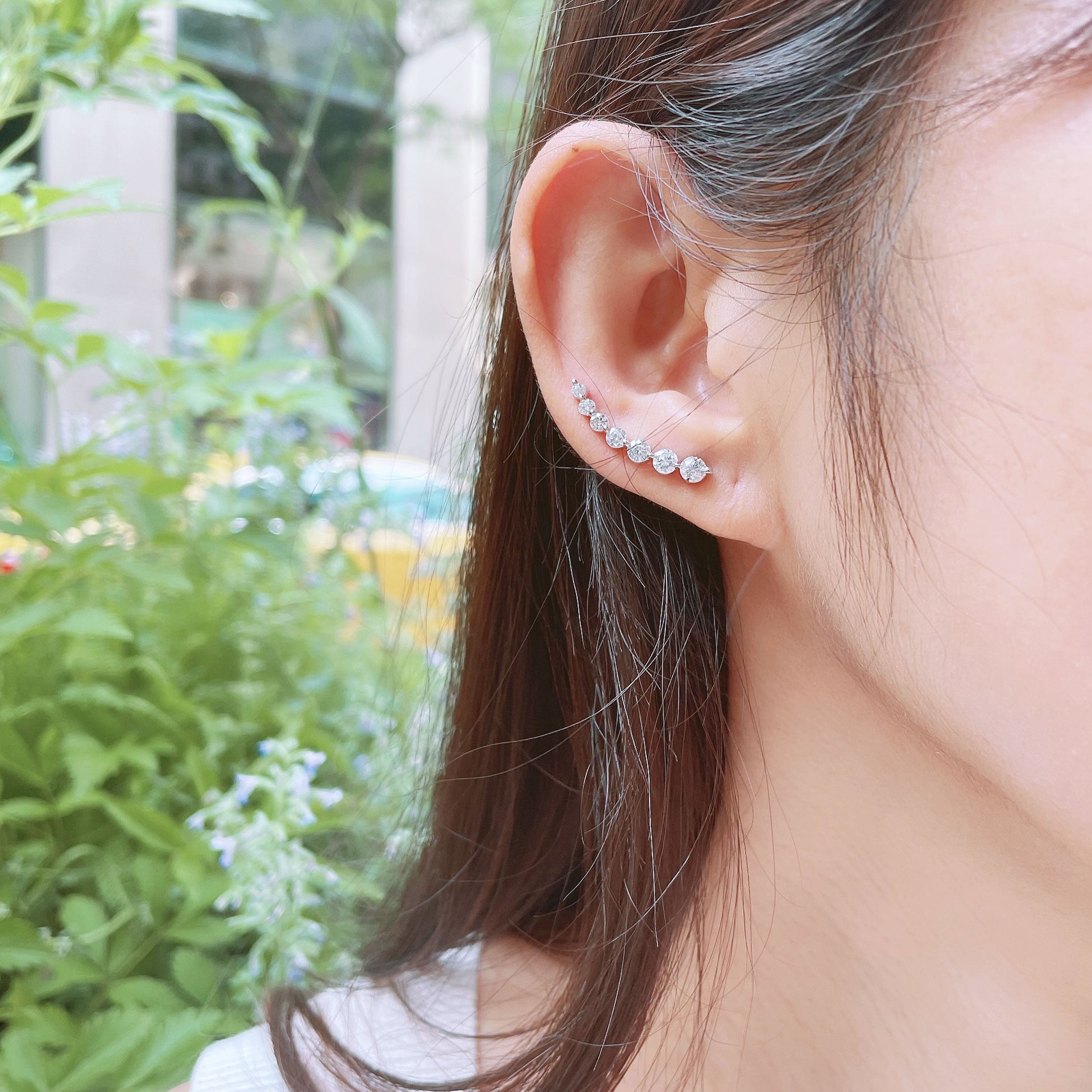 925 Sterling Silver Ear Crawler Stud Climber Earrings With Clear Cubic Zirconia – Rhodium Plated – A18