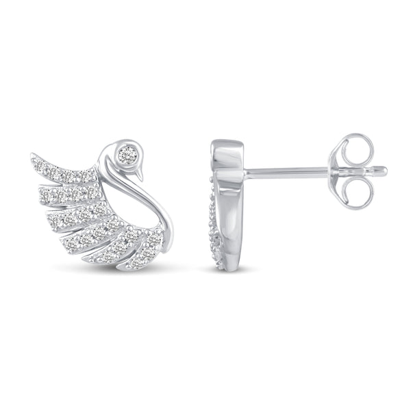 Swan Pave Stud Earrings in 925 Sterling Silver - Prime and Pure