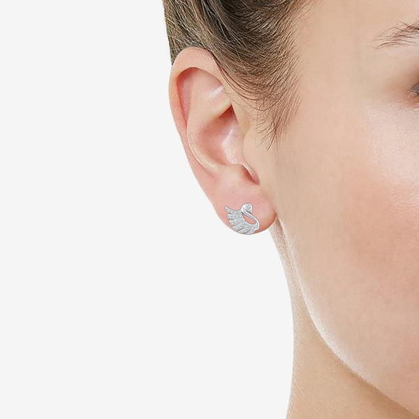 Swan Pave Stud Earrings in 925 Sterling Silver - Prime and Pure