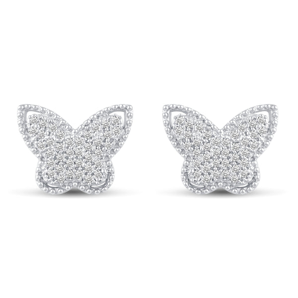 Sparkling Butterfly Pave Stud Earrings in 925 Sterling Silver