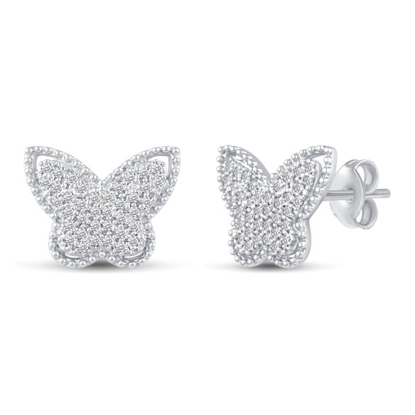 Sparkling Butterfly Pave Stud Earrings in 925 Sterling Silver jewelry primeandpure