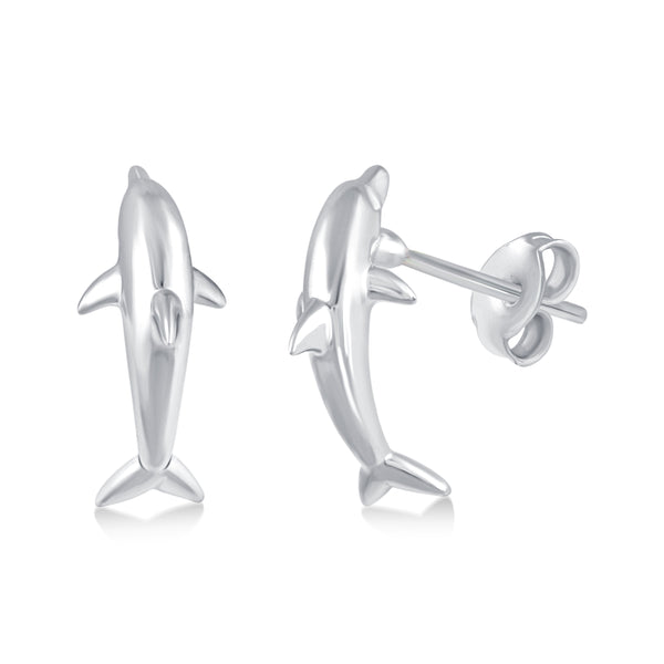 Mini Dolphin Love and Peace Lucky Charm Stud Earrings in 925 Sterling Silver - Prime and Pure